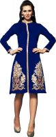 Khushali Party Self Design, Embroidered Women's Kurti(Blue)