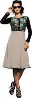 Khushali Party, Festive Self Design, Embroidered Women's Kurti(Beige, Black)