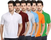 Krazy Katz Solid Men's Polo Neck Multicolor T-Shirt(Pack of 6)