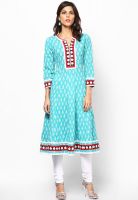 Kurti'S Aqua Blue Embellished Kurtis