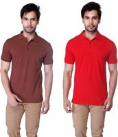 LUCfashion Solid Men's Polo Neck Brown, Red T-Shirt(Pack of 2)