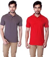 LUCfashion Solid Men's Polo Neck Grey, Red T-Shirt(Pack of 2)