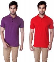 LUCfashion Solid Men's Polo Neck Purple, Red T-Shirt(Pack of 2)