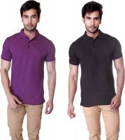 LUCfashion Solid Men's Polo Neck Purple, Black T-Shirt(Pack of 2)