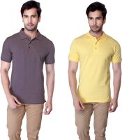 LUCfashion Solid Men's Polo Neck Grey, Yellow T-Shirt(Pack of 2)