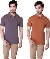 LUCfashion Solid Men's Polo Neck Grey, Brown T-Shirt(Pack of 2)