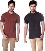 LUCfashion Solid Men's Polo Neck Brown, Black T-Shirt(Pack of 2)