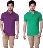 LUCfashion Solid Men's Polo Neck Purple, Green T-Shirt(Pack of 2)