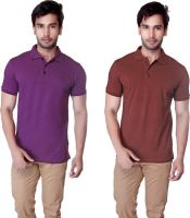 LUCfashion Solid Men's Polo Neck Purple, Brown T-Shirt(Pack of 2)