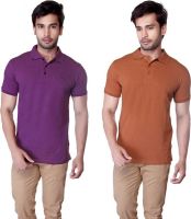 LUCfashion Solid Men's Polo Neck Purple, Brown T-Shirt(Pack of 2)