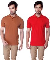 LUCfashion Solid Men's Polo Neck Brown, Red T-Shirt(Pack of 2)