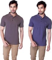 LUCfashion Solid Men's Polo Neck Grey, Blue T-Shirt(Pack of 2)