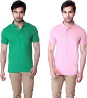 LUCfashion Solid Men's Polo Neck Green, Pink T-Shirt(Pack of 2)