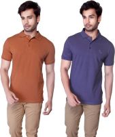 LUCfashion Solid Men's Polo Neck Brown, Blue T-Shirt(Pack of 2)