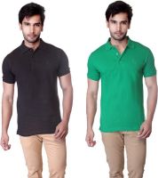 LUCfashion Solid Men's Polo Neck Black, Green T-Shirt(Pack of 2)