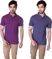 LUCfashion Solid Men's Polo Neck Purple, Blue T-Shirt(Pack of 2)