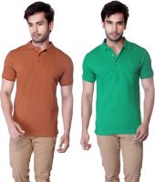 LUCfashion Solid Men's Polo Neck Brown, Green T-Shirt(Pack of 2)