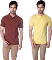 LUCfashion Solid Men's Polo Neck Brown, Yellow T-Shirt(Pack of 2)