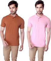 LUCfashion Solid Men's Polo Neck Brown, Pink T-Shirt(Pack of 2)