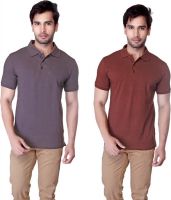 LUCfashion Solid Men's Polo Neck Grey, Brown T-Shirt(Pack of 2)