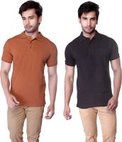 LUCfashion Solid Men's Polo Neck Brown, Black T-Shirt(Pack of 2)