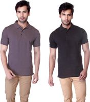 LUCfashion Solid Men's Polo Neck Grey, Black T-Shirt(Pack of 2)