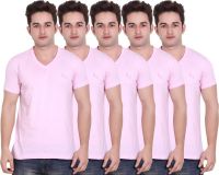 LUCfashion Solid Men's V-neck Pink T-Shirt(Pack of 5)