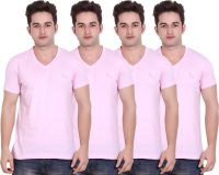 LUCfashion Solid Men's V-neck Pink T-Shirt(Pack of 4)