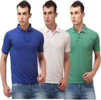 Lime Solid Men's Polo Neck White, Blue T-Shirt(Pack of 3)