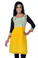 Limits Design Casual, Formal, Wedding Self Design Women's Kurti(Yellow, Black) Limits Design Casual, Formal, Wedding Self Design Women's Kurti(Yellow, Black)