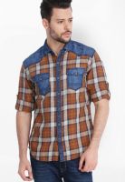 Locomotive Checks Brown Casual Shirt