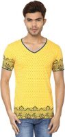 Lowcha Polka Print Men's V-neck Yellow, Black T-Shirt