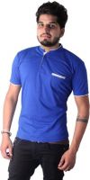 Martech Solid Men's Polo Neck Blue T-Shirt