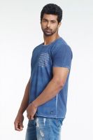 Masculino Latino Printed Men's Round Neck Dark Blue T-Shirt