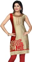 Meher Impex Casual Solid, Striped Women's Kurti(Gold, Red)