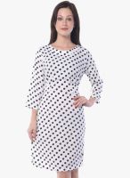 Meira White Colored Printed Shift Dress