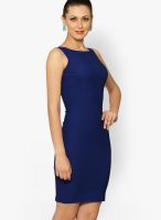 Miss Chase Cobalt Blue Colored Solid Bodycon Dress
