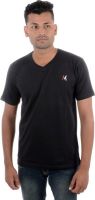 Moladz Solid Men's V-neck Black T-Shirt