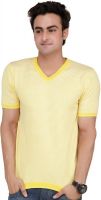 MONTEIL & MUNERO Striped Men's V-neck Yellow T-Shirt