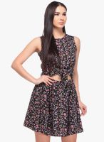 NINETEEN Black Colored Printed Skater Dress