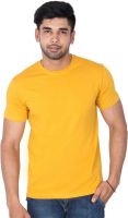 Nod'r Solid Men's Round Neck Yellow T-Shirt