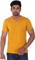Nod'r Solid Men's V-neck Yellow T-Shirt