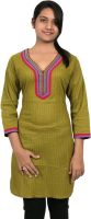 O' My Lady Casual Solid Women's Kurti(Light Green)