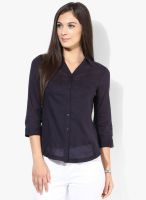 Only Navy Blue Solid Shirt