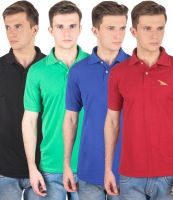 PRO Lapes Solid Men's Polo Neck Multicolor T-Shirt(Pack of 4)