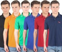 PRO Lapes Solid Men's Polo Neck Multicolor T-Shirt(Pack of 6)