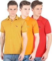 PRO Lapes Solid Men's Polo Neck Multicolor T-Shirt(Pack of 3)