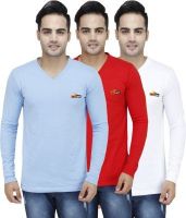 PRO Lapes Solid Men's V-neck Multicolor T-Shirt(Pack of 3)