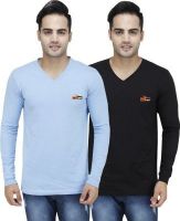 PRO Lapes Solid Men's V-neck Multicolor T-Shirt(Pack of 2)
