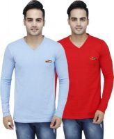 PRO Lapes Solid Men's V-neck Multicolor T-Shirt(Pack of 2)